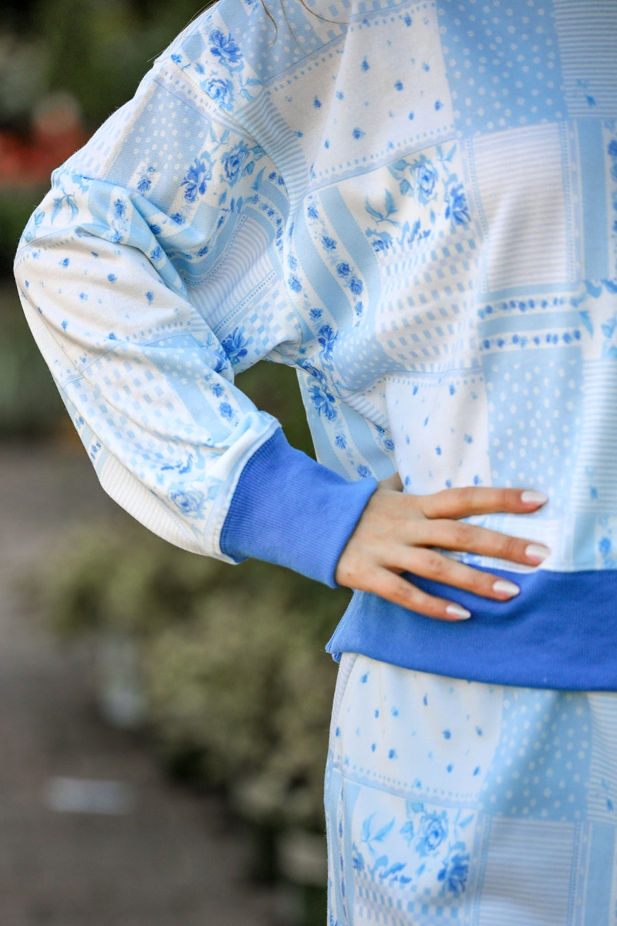 Printed Terry Skort Set- Blue Patchwork