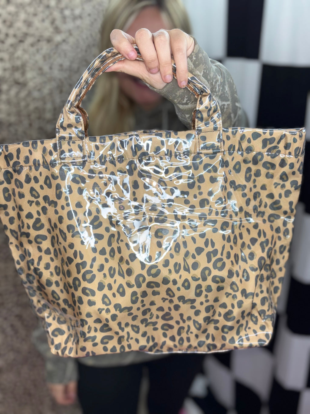 Leopard PVC tote bag with handles