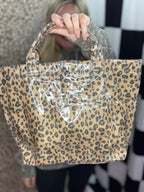 Leopard PVC tote bag with handles
