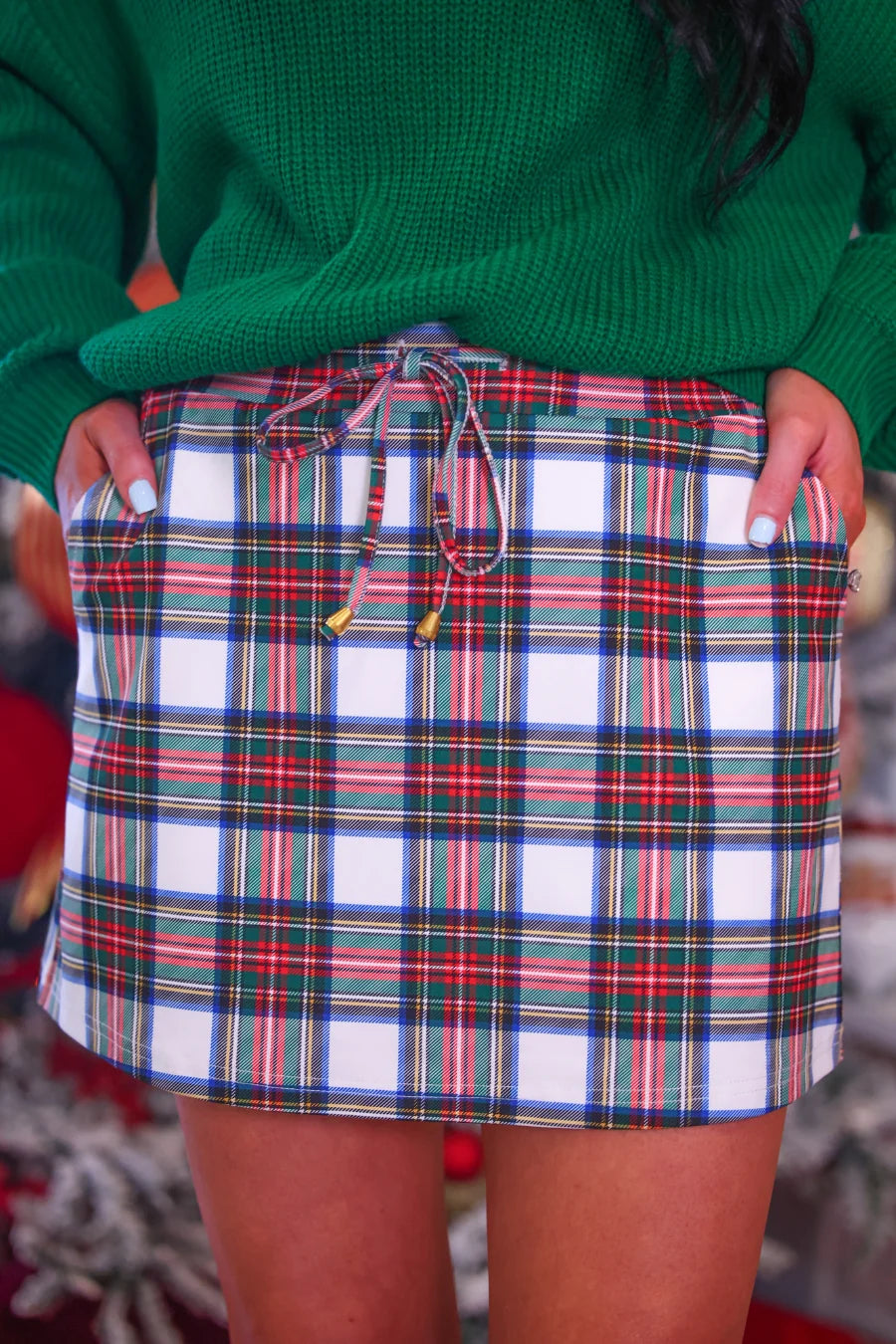 White Christmas Plaid Skort