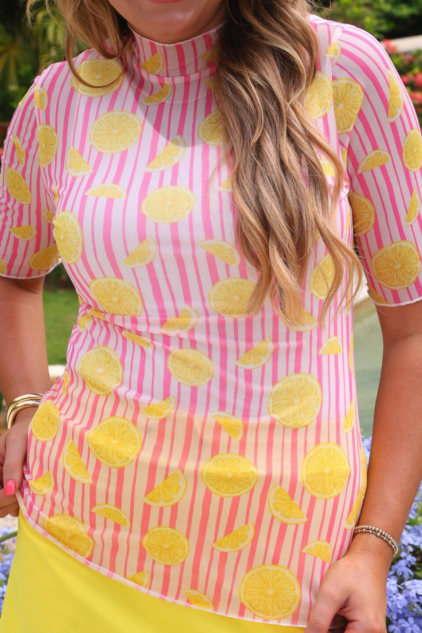 Kora Short Sleeve Mesh Top- Pink Lemonade