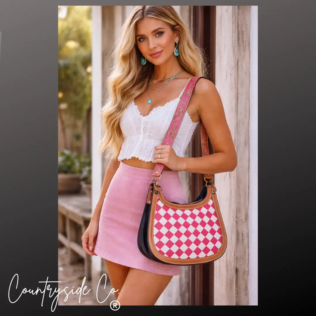 Prairie Doll Checkered Leather Purse