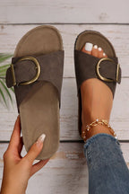 Coffee Buckle Decor Faux Suede Thick Sole Slippers