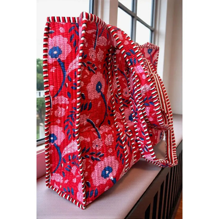 Scarlet Blooms Floral Tote Bag