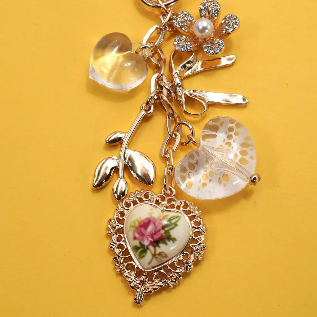 Porcelain Lace Heart Floral Bag Charm