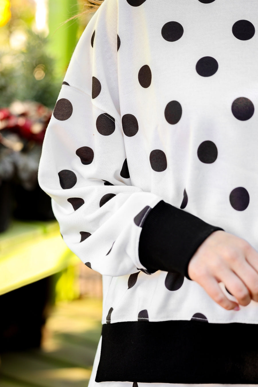 Printed Terry Skort Set- Black/White Polka Dot