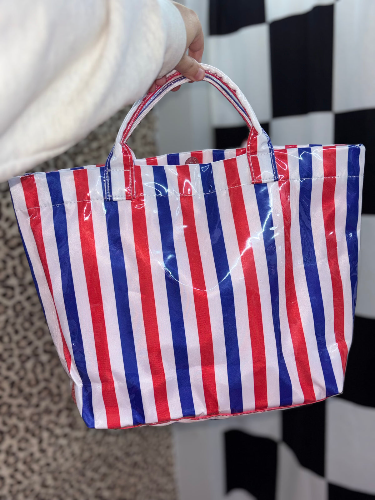 Red, White & blue PVC tote bag with handles