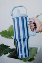 Light Blue and Navy Striped 38 Oz Cabana Tumbler