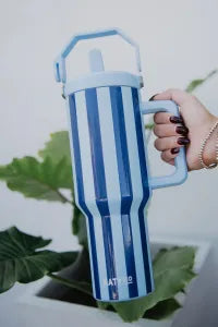 Light Blue and Navy Striped 38 Oz Cabana Tumbler