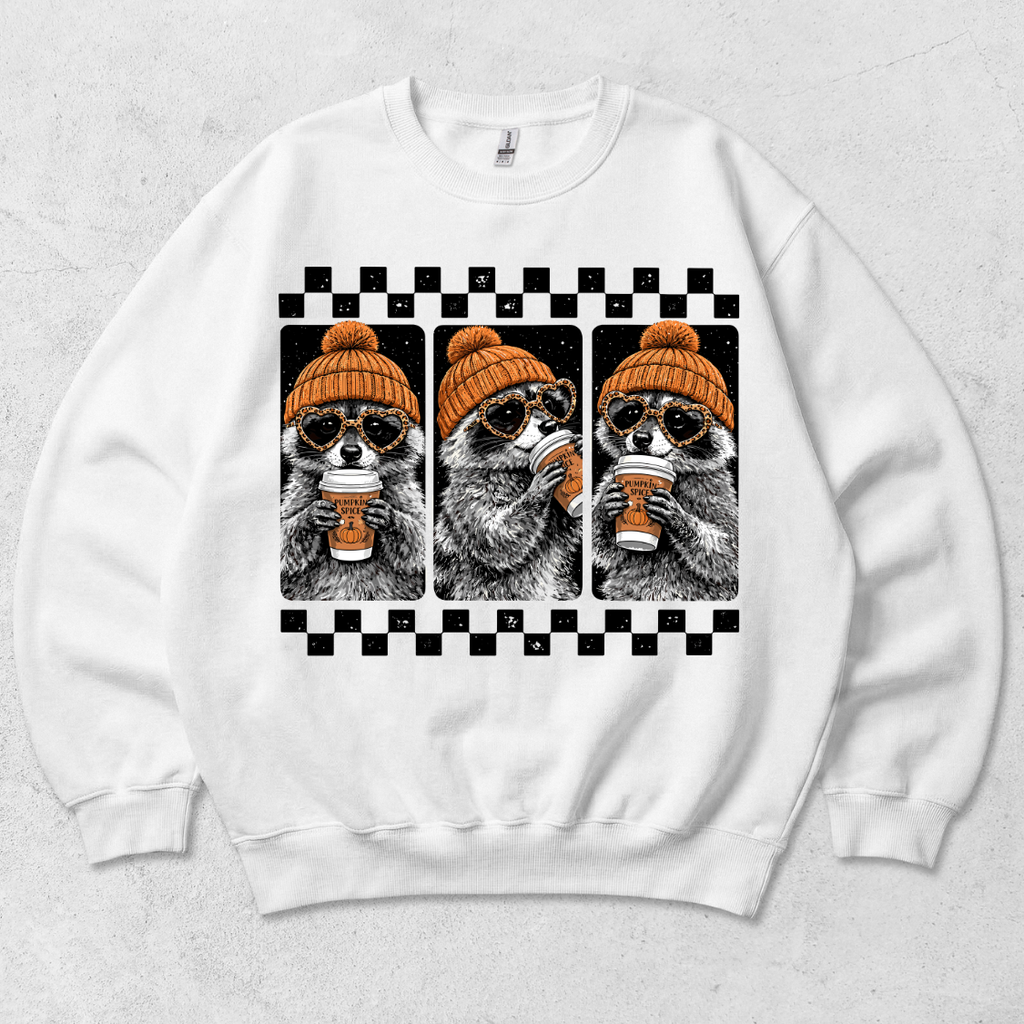 Raccoon pumpkin spice crewneck sweatshirt