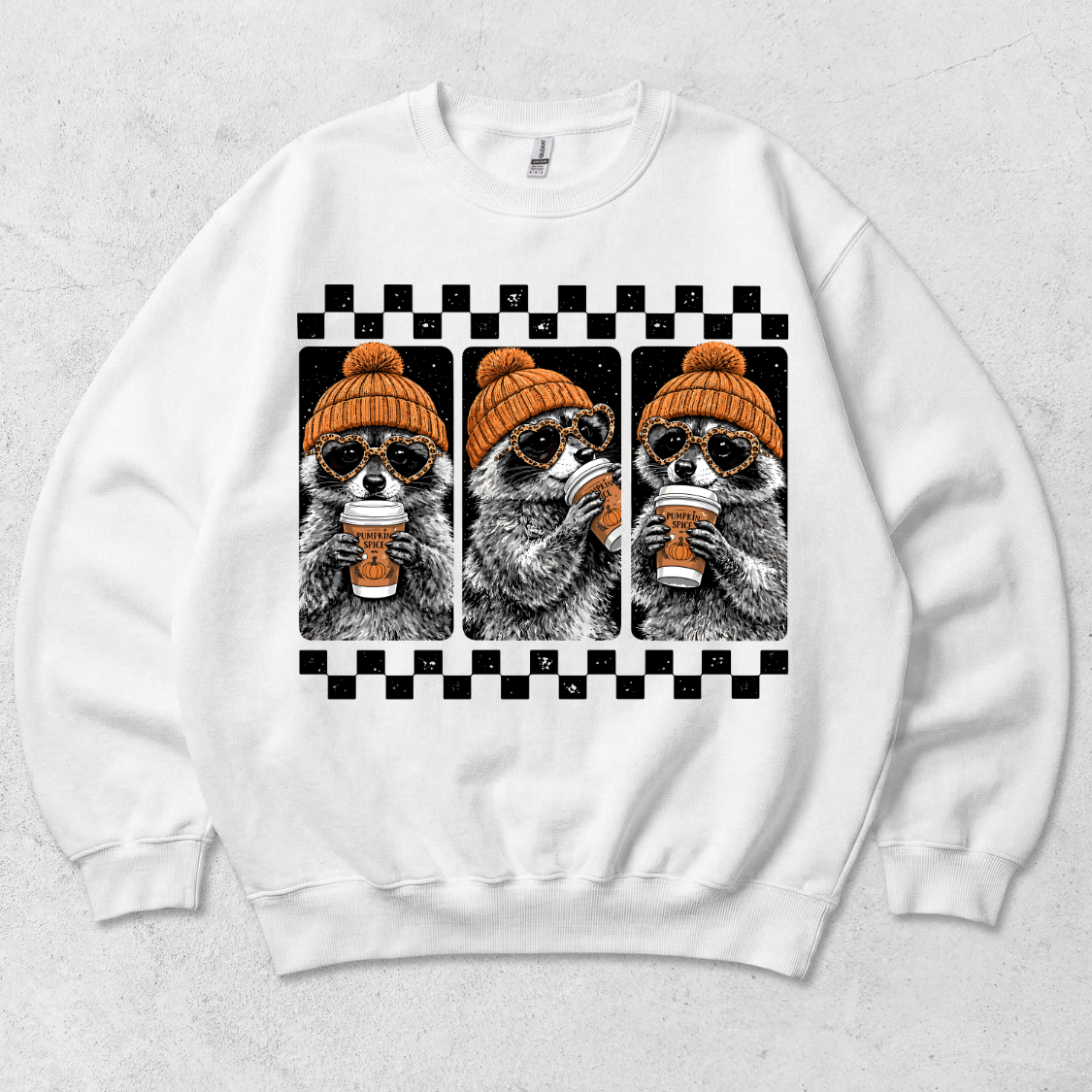Raccoon pumpkin spice crewneck sweatshirt