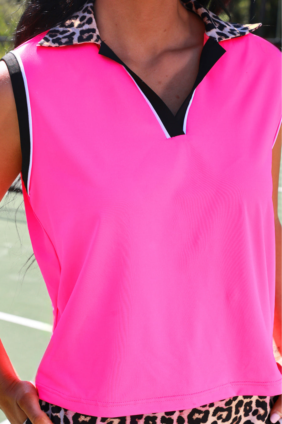 Preorder Everyday Polo Tank- Neon Pink Safari Chic