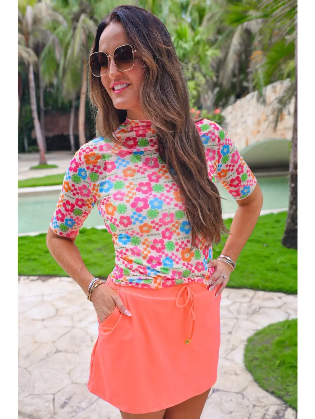 Solid Neon Coral Skort