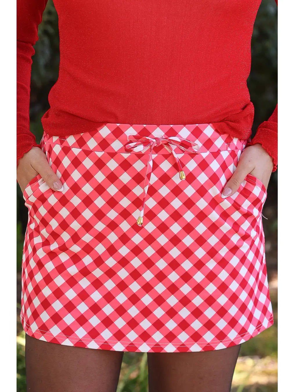 Red Diagonal Gingham Skort