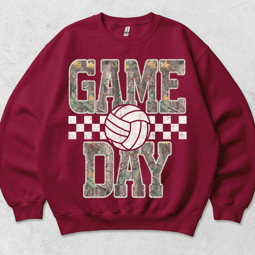 Camo game day volleyball graphic crewneck sweatshirt