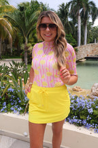 Kora Short Sleeve Mesh Top- Pink Lemonade