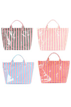 Blackish Green Glossy Striped Vinyl Large Tote Bag