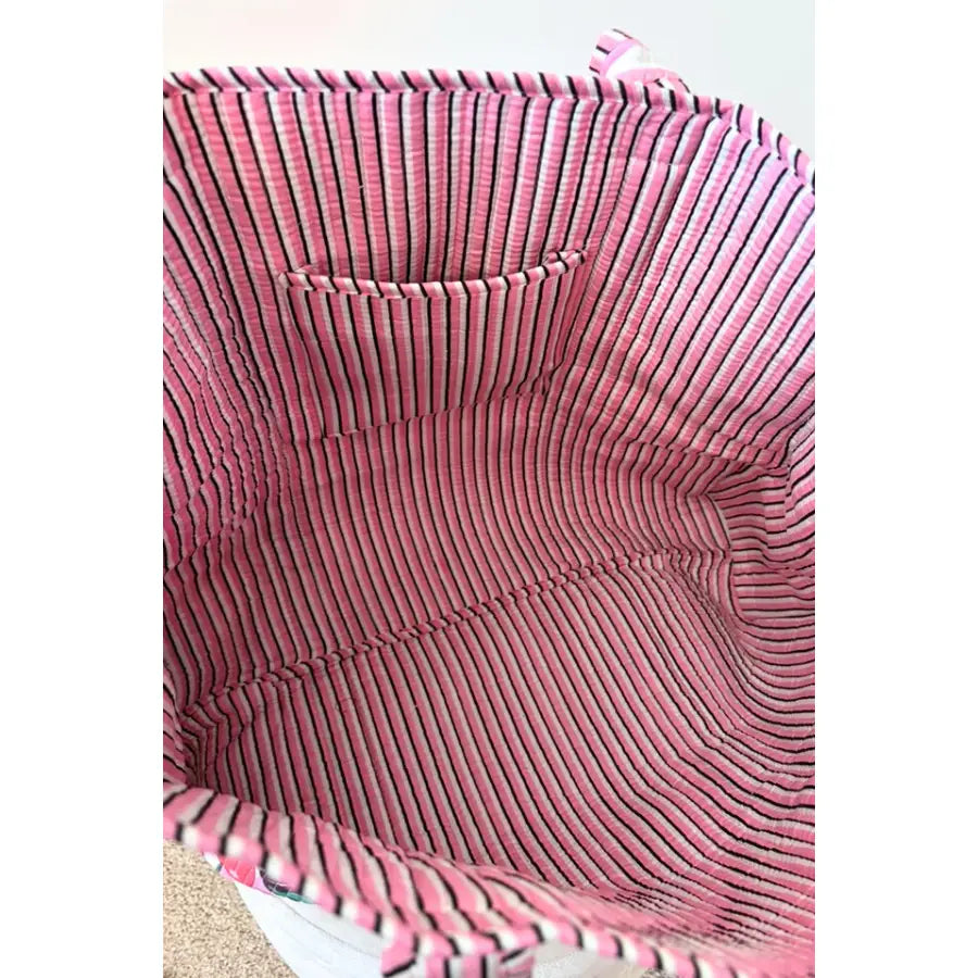 Eliza Pink Striped Cherry Tote Bag