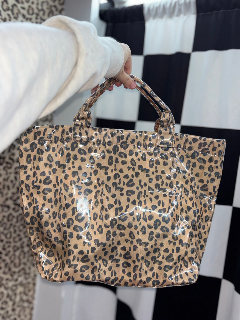 Leopard PVC tote bag with handles