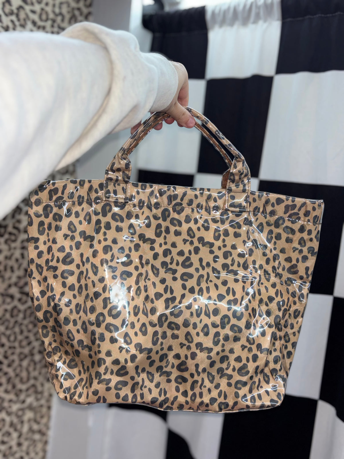 Leopard PVC tote bag with handles