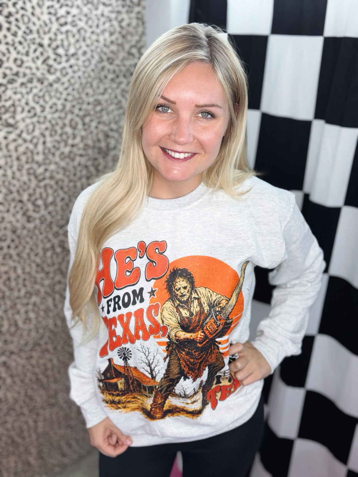 He’s from Texas I can tell - graphic crewneck sweatshirt