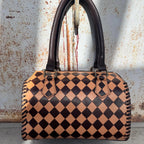 Caramel Espresso Checkered Speedy Western Genuine Leather Purse with Optional Wallet