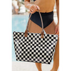 Checkered/ Camouflage Glossy Pu Leather Tote Bag
