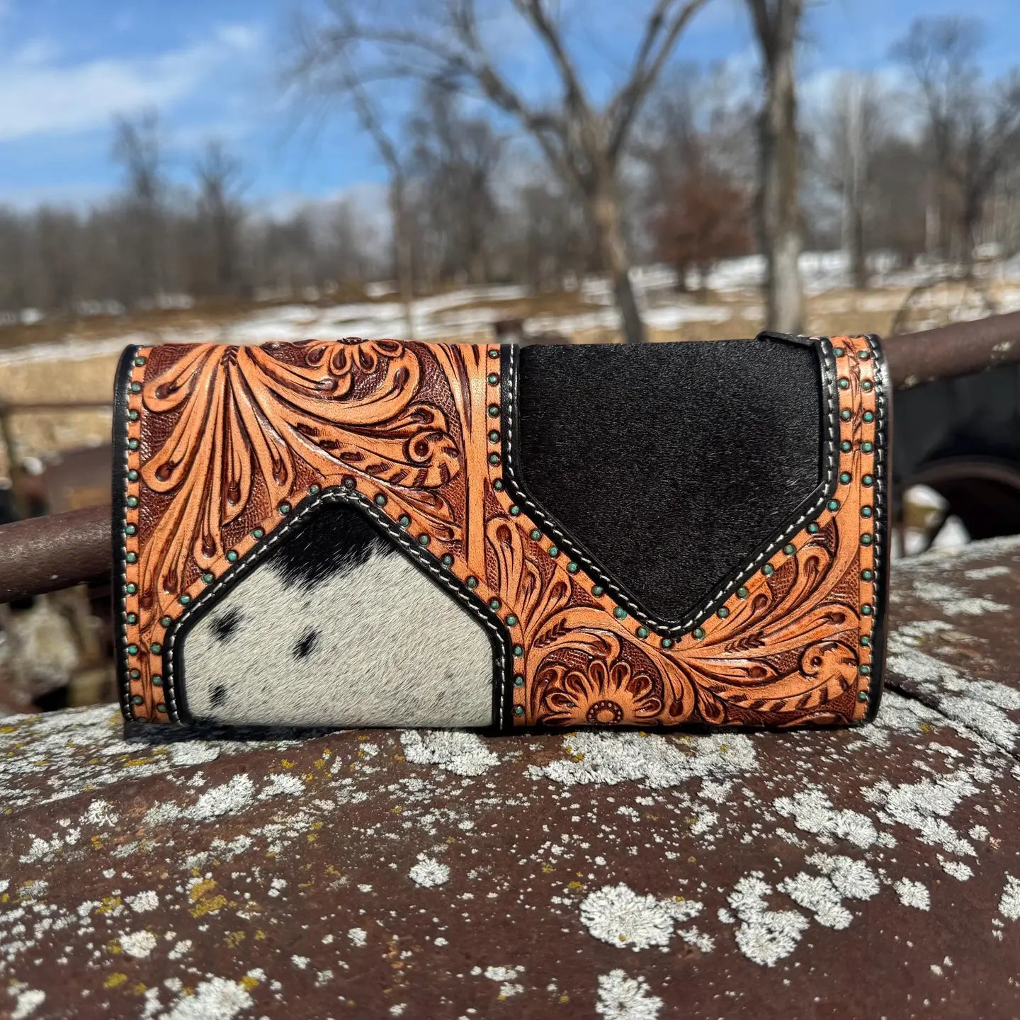 Aces and Turquoise Genuine Western Cowhide Leather Barrel Bag Purse or Wallet