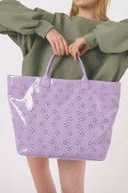 Orchid Eyelet Flower Pattern PVC Glossy Waterproof Tote Bag
