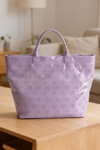 Orchid Eyelet Flower Pattern PVC Glossy Waterproof Tote Bag