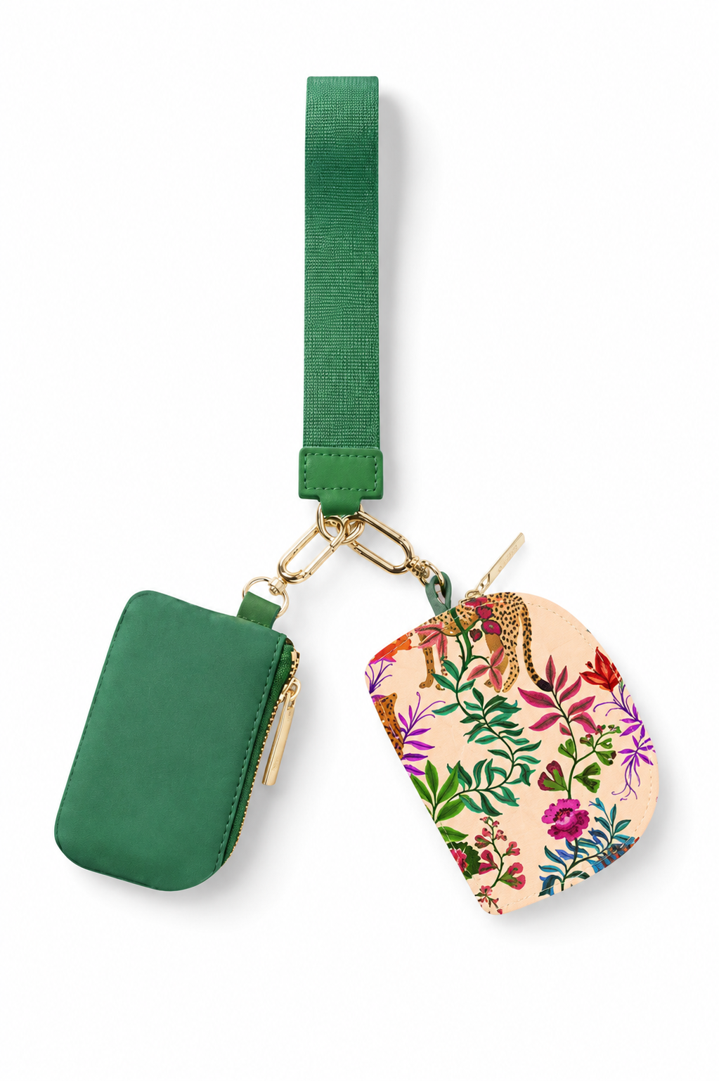 Green Floral Wristlet