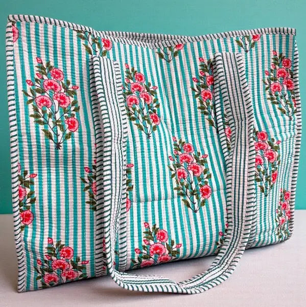 Cottage Garden Blue Striped Tote Bag