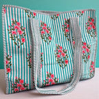 Cottage Garden Blue Striped Tote Bag