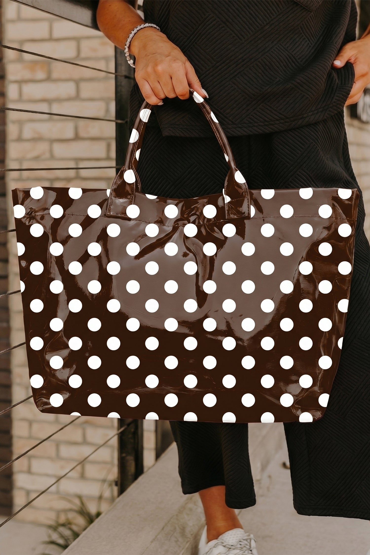 Sky Blue Patriotic Stars and Stripes Pattern Vinyl Glossy Tote Bag
