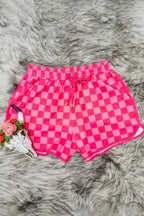 Pink Checkered Drawstring Elastic Waist Shorts