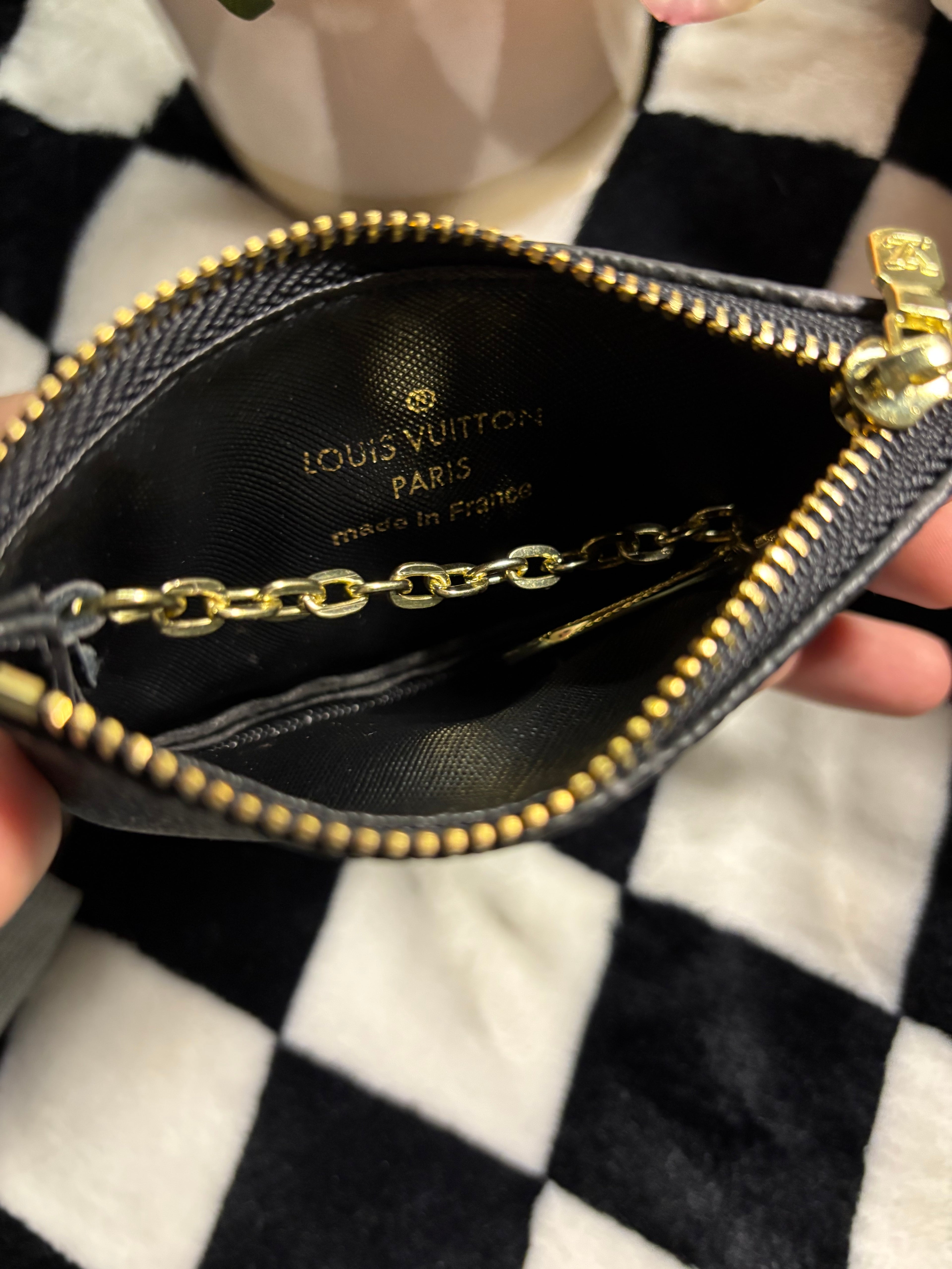 Black/gray monogram LV coin purse with clip - replica