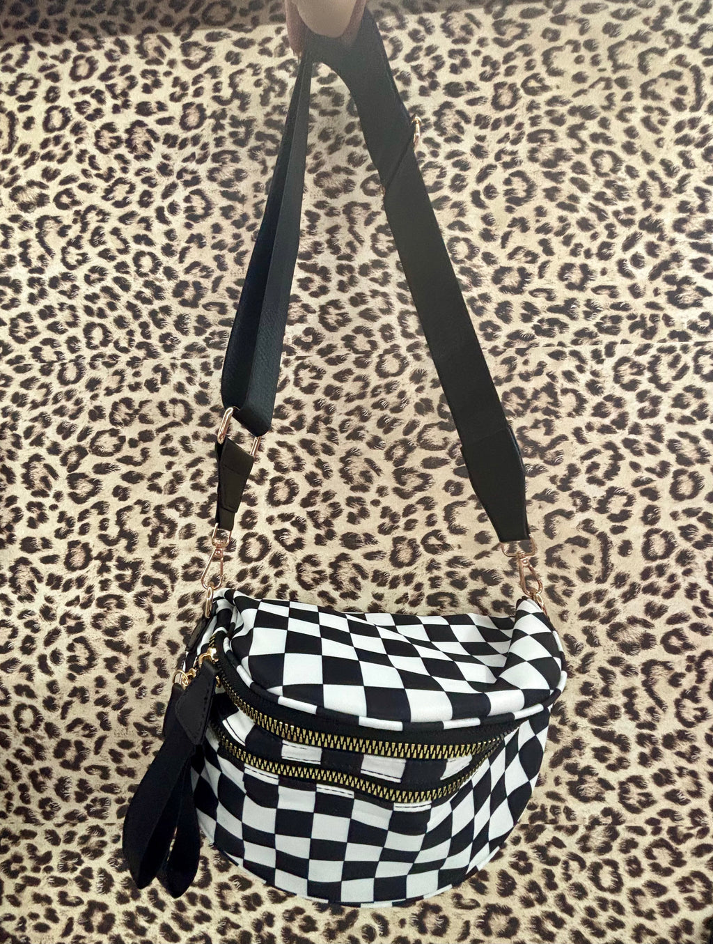 Black checkered crossbody bum bag
