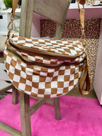Brown checkered crossbody bum bag