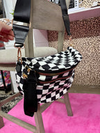 Black checkered crossbody bum bag