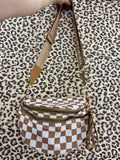 Brown checkered crossbody bum bag