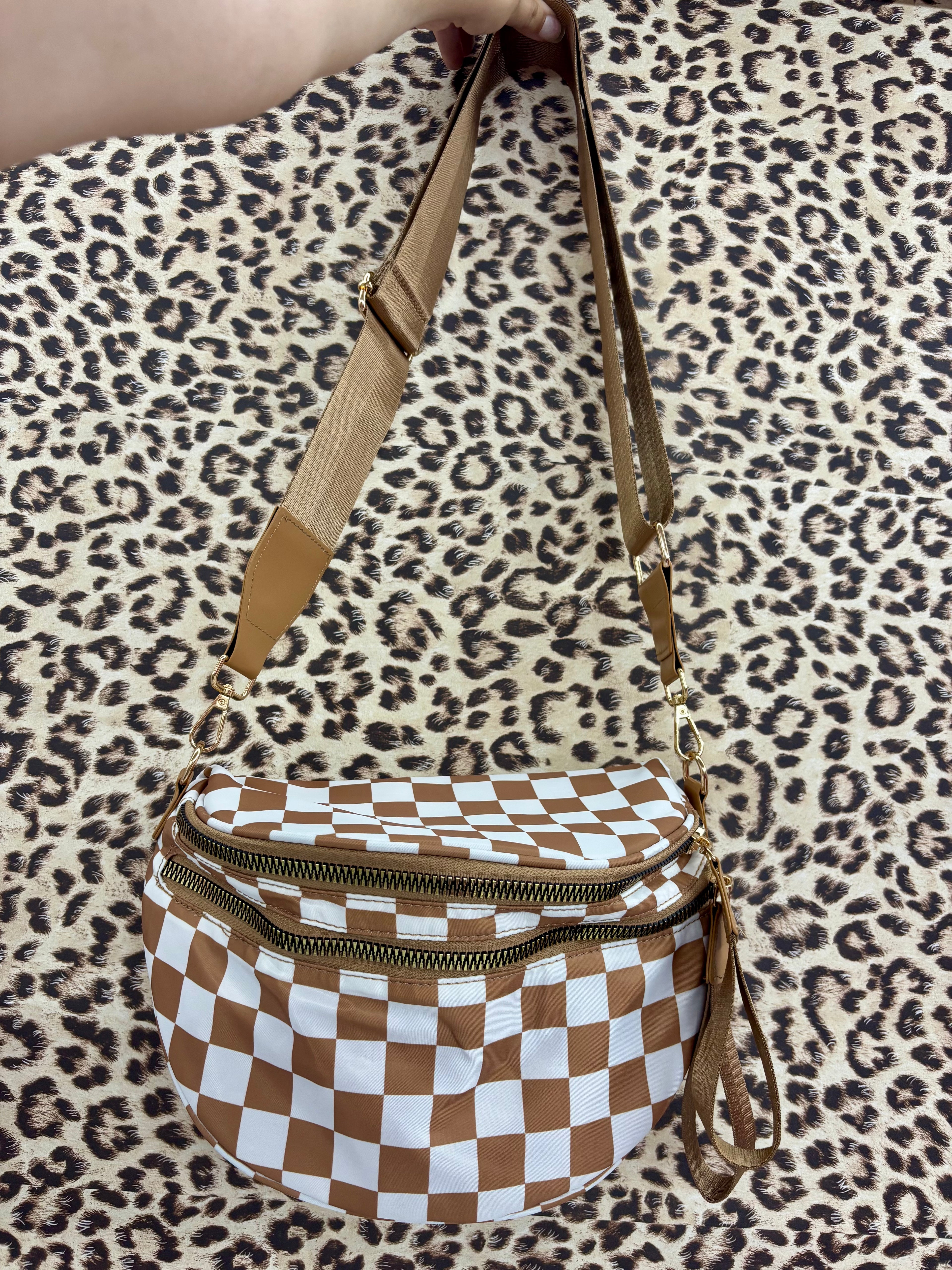 Brown checkered crossbody bum bag