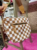 Brown checkered crossbody bum bag