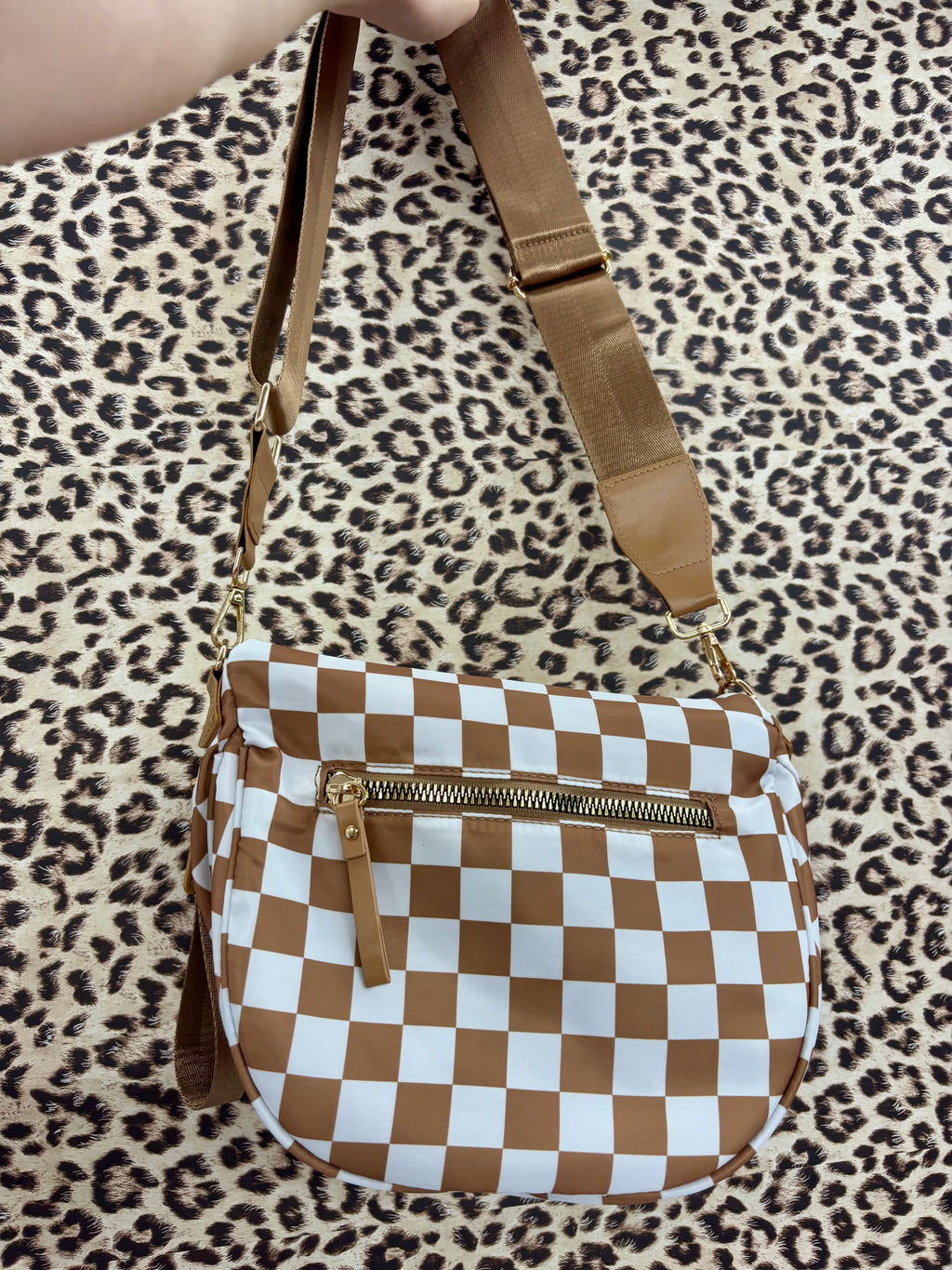 Brown checkered crossbody bum bag