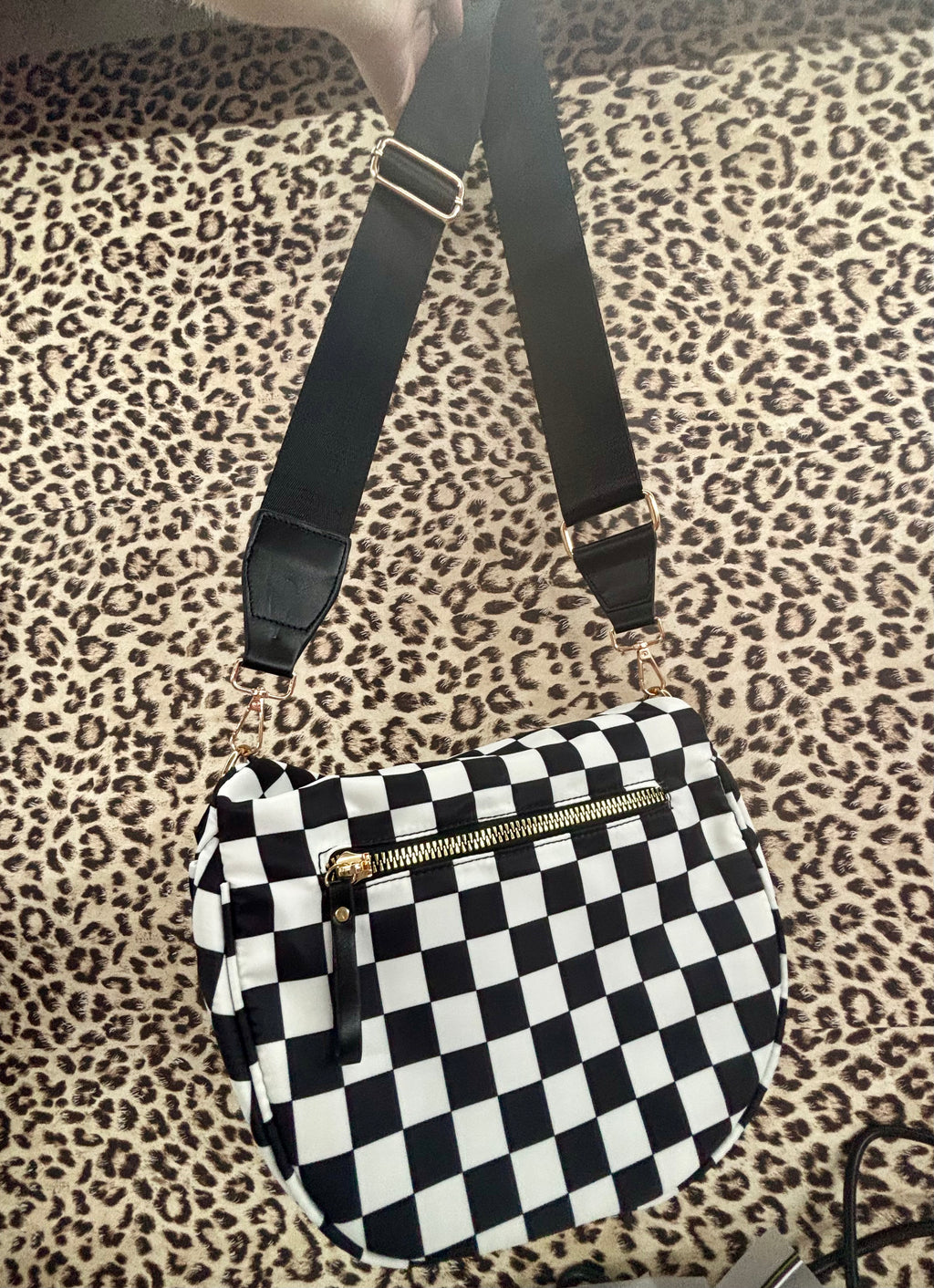Black checkered crossbody bum bag