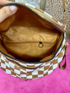 Brown checkered crossbody bum bag