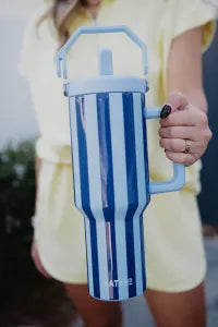 Light Blue and Navy Striped 38 Oz Cabana Tumbler