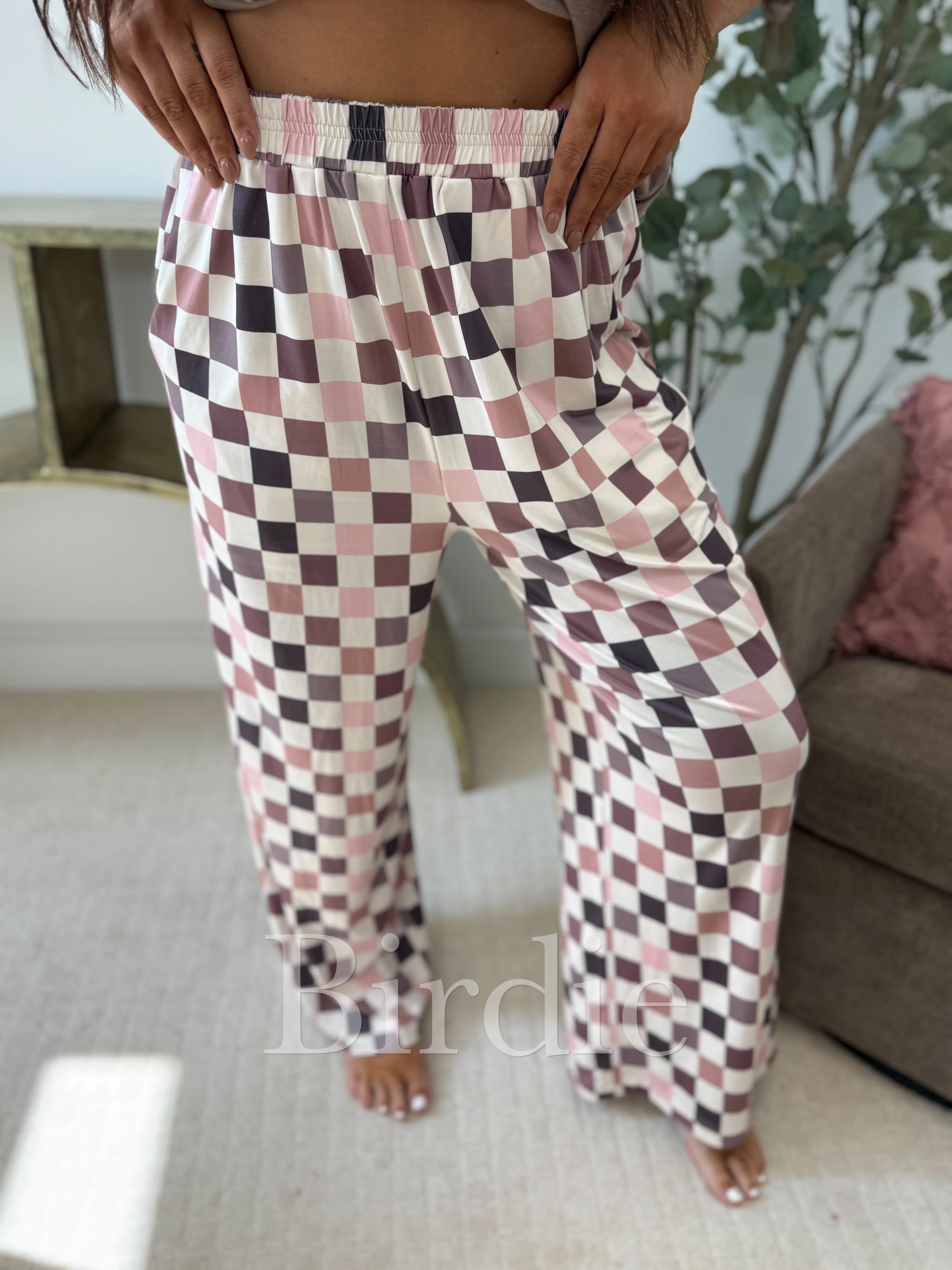 PREORDER Flowy Wide-Leg Pants in Mulled Berry Checkered
