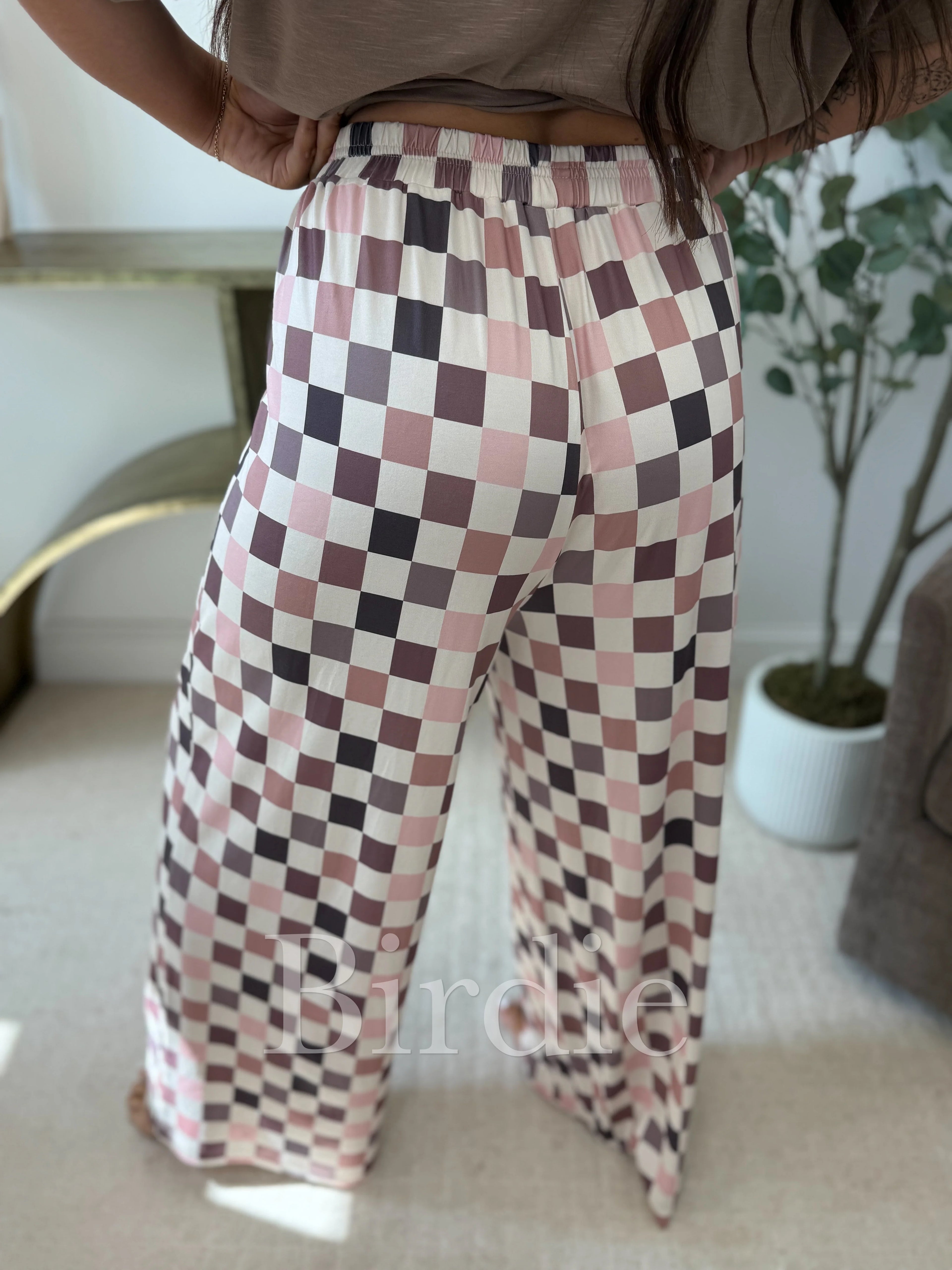 PREORDER Flowy Wide-Leg Pants in Mulled Berry Checkered