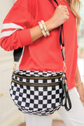 Checkered Print Wide Strap Large Crossbody Bag