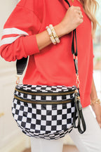 Checkered Print Wide Strap Large Crossbody Bag